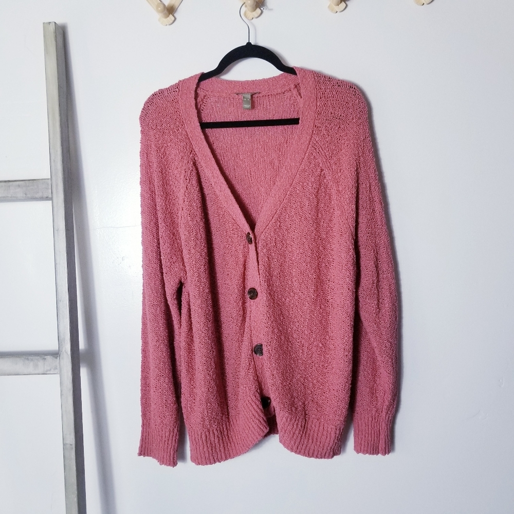 NATURALS D&CO DARK MAUVE COLOR BUTTON DOWN CARDIGAN SIZE XL